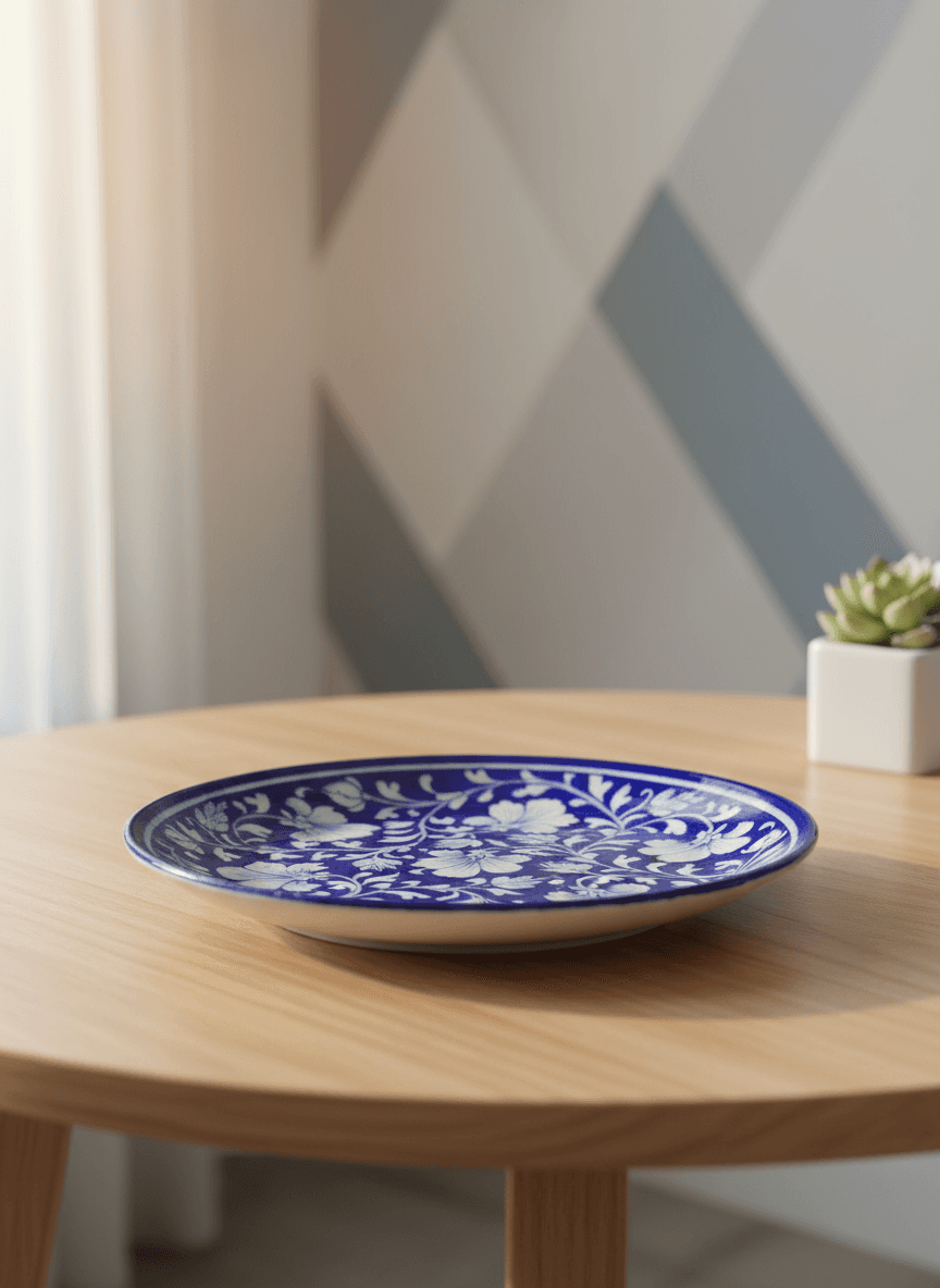 Handcrafted Traditional Blue Pottery Plate – 10 Inches | Atisrsti