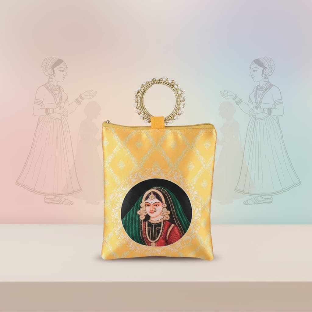 Regal Silk Fabric Mini Crafted Bag – Elegant Hand Purse with Zipper & Handle